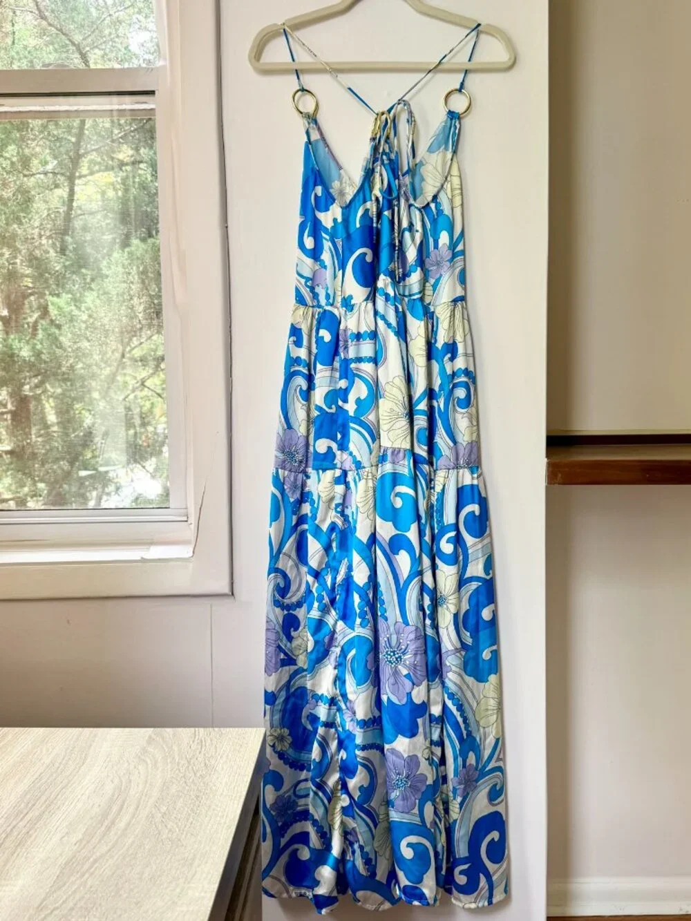 NWT Cin Cin Anemone Silky Maxi Dress in Ocean Medium